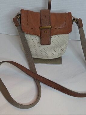 Vintage Fossil Perforated Two Tone Leather Bag
